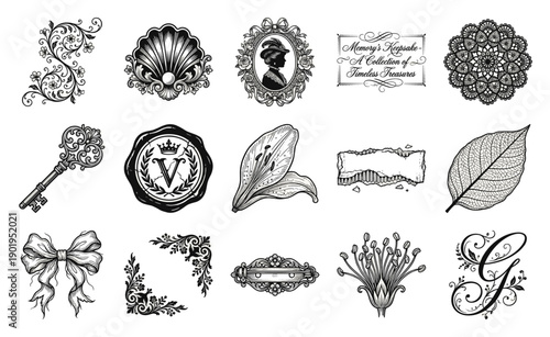 Vintage Hand-Drawn Victorian Engraving Element Kit for Junk Journaling and Coquette Aesthetic Scrapbooking