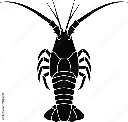 silhouette black spiny lobster aquatic animal icon on white background vector design
