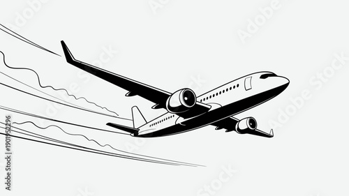 Soaring Above: A sleek aircraft soars gracefully through the sky, leaving behind dynamic trails of motion in a display of power and velocity. 