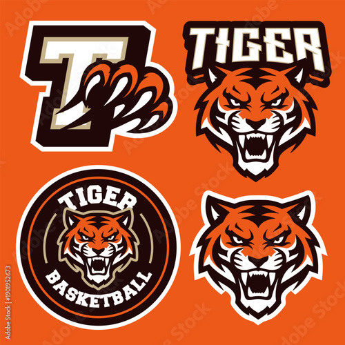 Tiger Mascot Logo Template for Gaming, Soccer, or Basketball Team. Vector Mascot Logo for E-sports or Sports Tournament