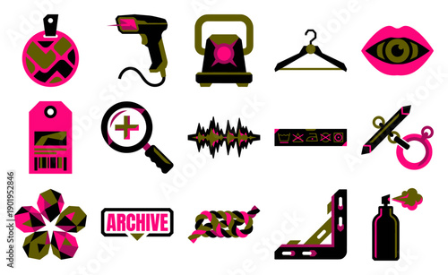 Flat Vector Retail and Surveillance Element Kit for Neo-Noir Commercial Branding