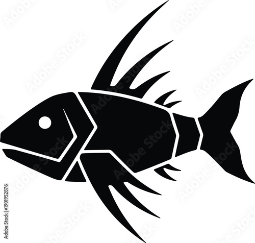 silhouette exotic tropical fish with long sharp dorsal fins isolated vector design
