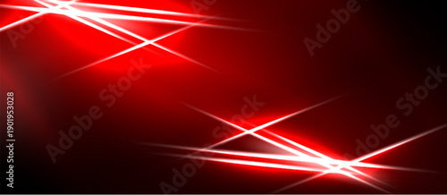 Abstract red background features bright white lines, creating dynamic light effects. Dark areas frame vibrant central space.