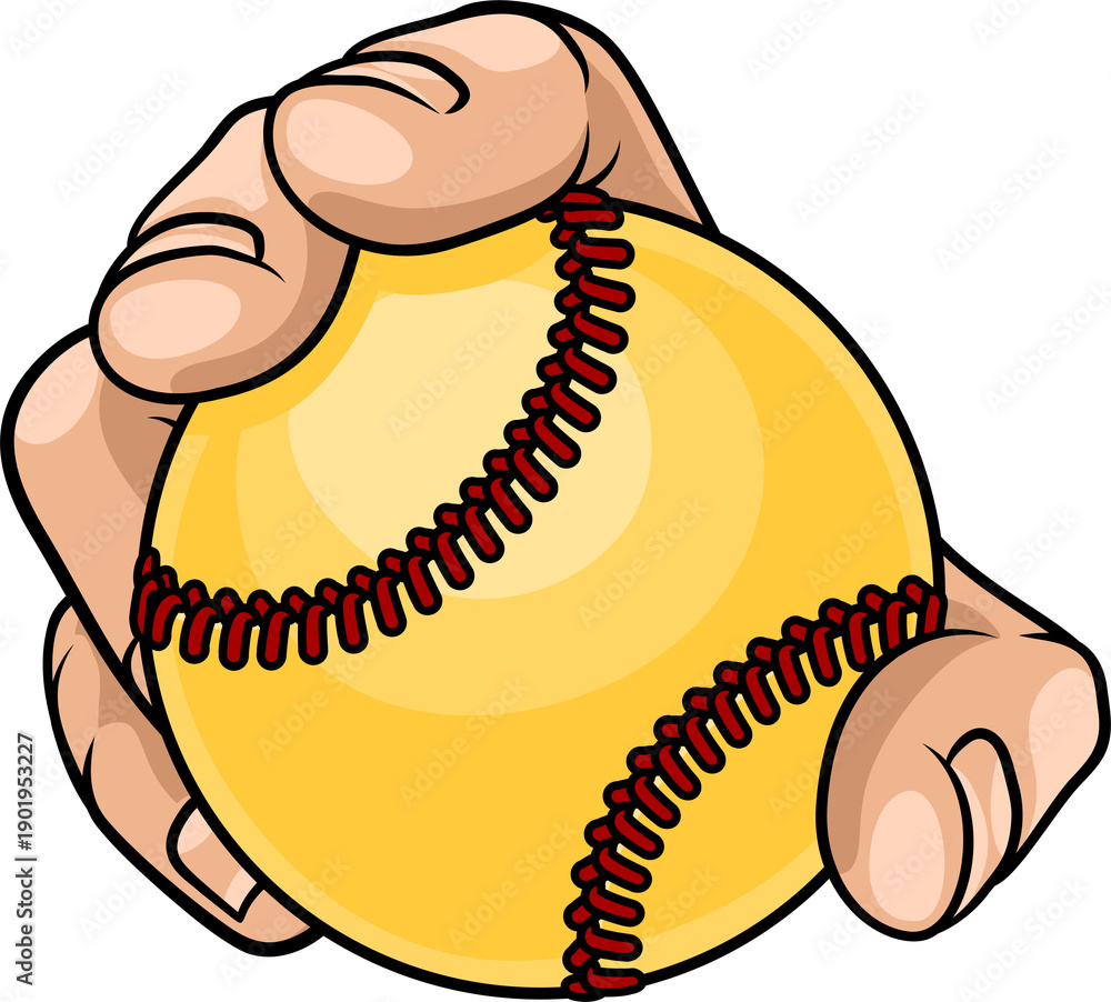 Fototapeta premium A mascot person hand or fist holding a softball ball