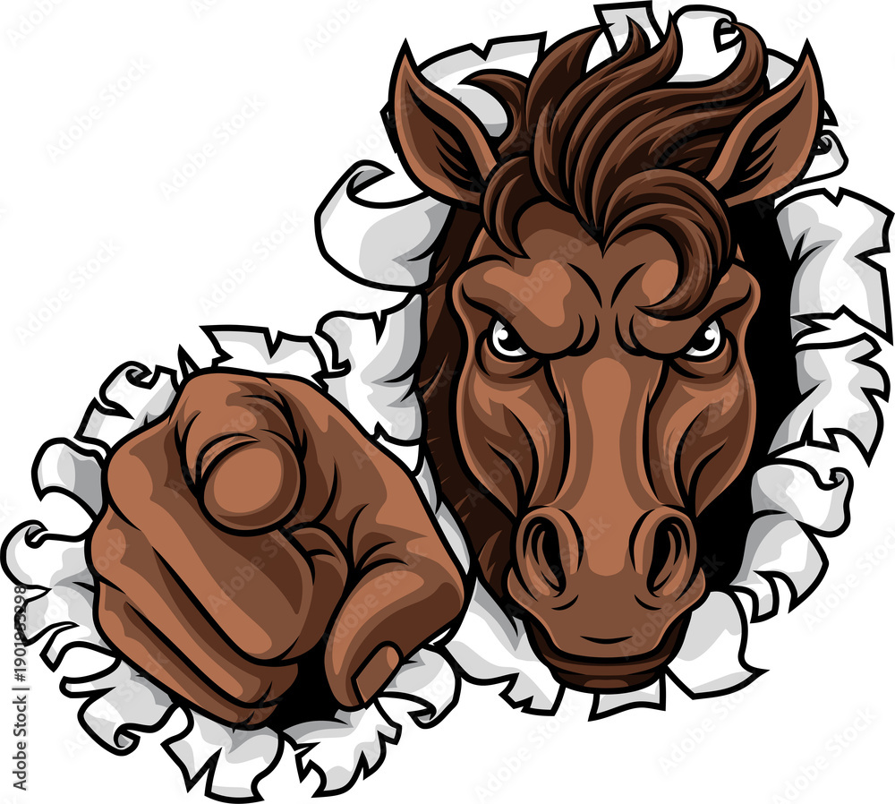 Fototapeta premium Horse mustang bronco stallion angry mean tough sports team mascot cartoon character design.