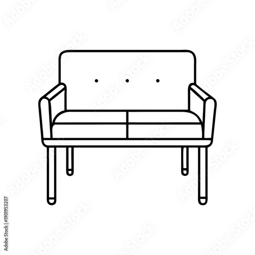 Illustration of a simple two seat couch on transparent background silhouette