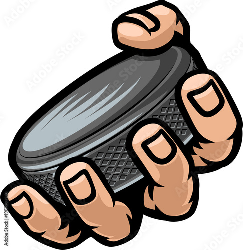 Photography A mascot person hand or fist holding an ice hockey puck