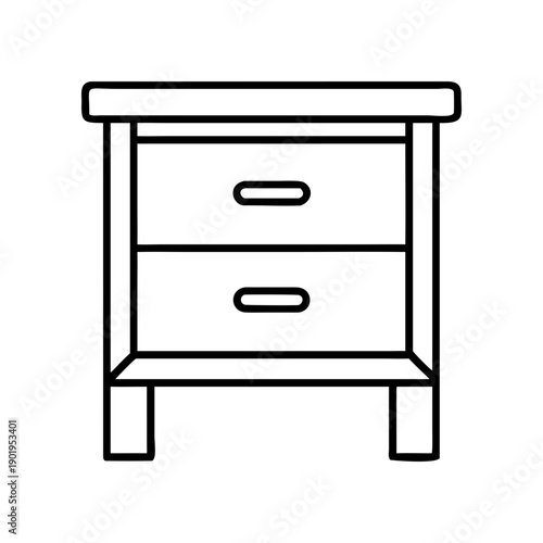 Illustration of a two drawer nightstand on transparent background silhouette