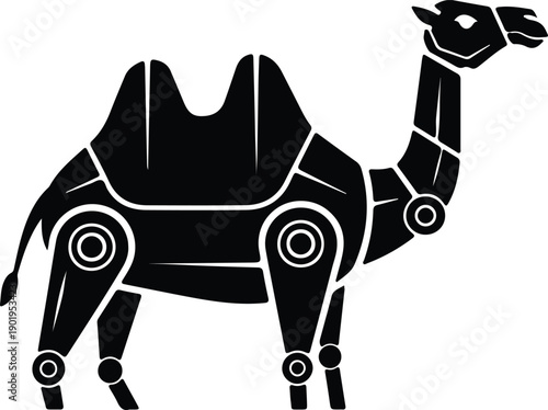 silhouette futuristic robotic camel with mechanical joints and two humps vector design