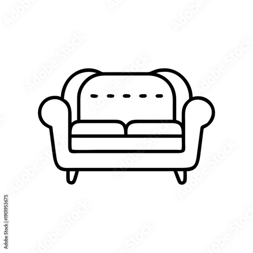 Outline drawing of a cushioned couch seat on transparent background silhouette