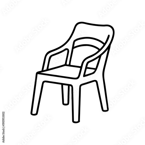 Outline drawing of a plastic arm chair on transparent background silhouette