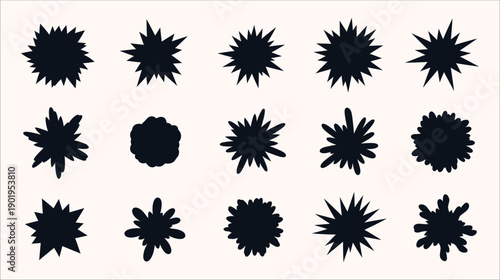 Set of 15 starburst and explosive shapes in dark blue, perfect for dynamic graphic design elements