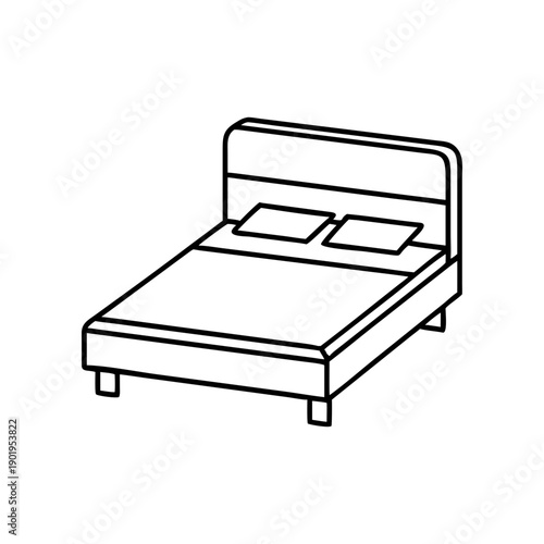 Outline drawing of a bed with pillows on transparent background silhouette