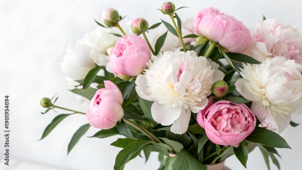 Fototapeta premium A beautiful bouquet of pink and white peonies in full bloom
