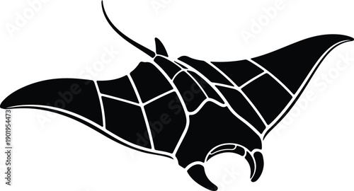 silhouette manta ray aquatic creature swimming in deep ocean waters vector design