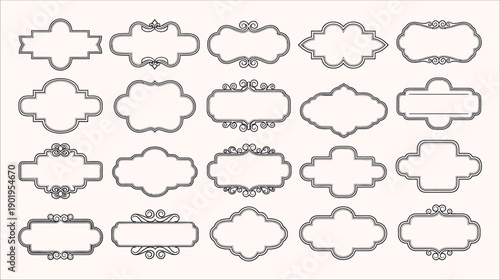 Collection of 20 elegant dark blue ornate frames and borders with decorative swirls for vintage design projects