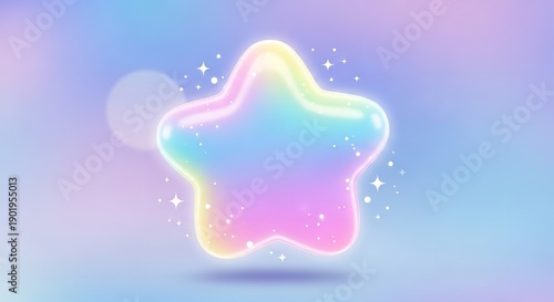 A vibrant star with a pastel rainbow glow and sparkles