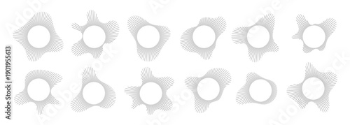 Circular sound visualization with radial wave line pattern vector set. Abstract audio spectrum ring geometric burst shape. Graphic of music equalizers concentric line element for contemporary design