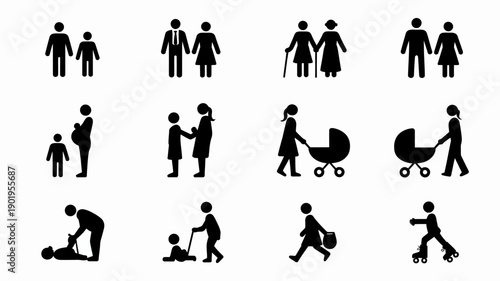 Life Cycle Icon: An illustrative array of life cycle icons encapsulates different stages, familial bonds, and activity, illustrating the diverse human experience.