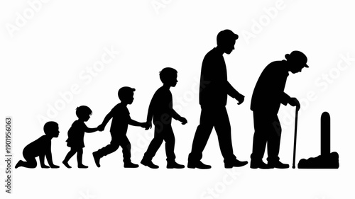 Human Life Stages: A poignant illustration of the human life cycle unfolds, capturing the journey from infancy to old age, and finally, to the end of life. A universal depiction of the stages