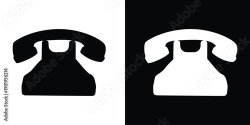 Vintage telephone silhouette vector illustration, Landline telephone black silhouette vector