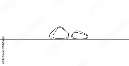 Continuous line drawing of two smooth pebbles resting across a level plane surface art designs