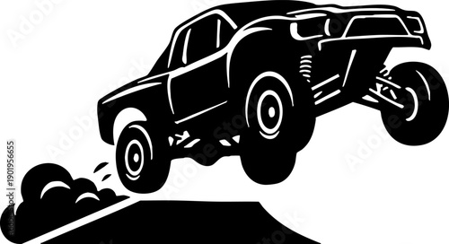 Extreme Off-Road Truck Jump Silhouette Vector Graphic