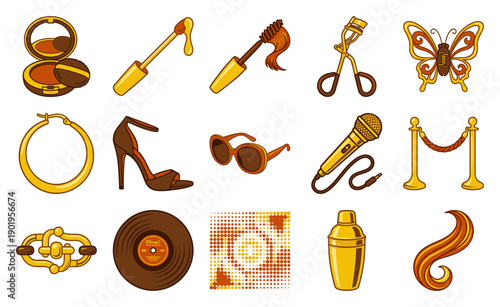 Retro Diva Aesthetic Vector Element Kit for Glamour Lifestyle and Nightlife Branding