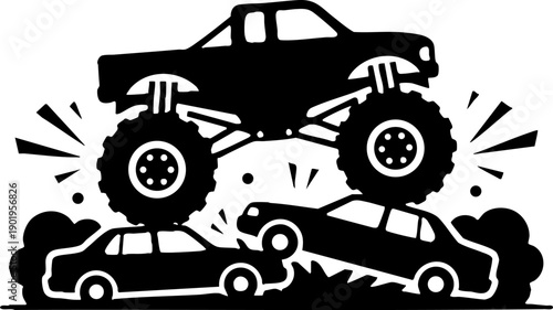 Monster Truck Crushing Cars Motorsport Event Icon Graphic