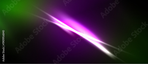 Abstract vibrant energy flows. Green, purple, white streaks dominate dark background. Dynamic light creates striking visual impact.