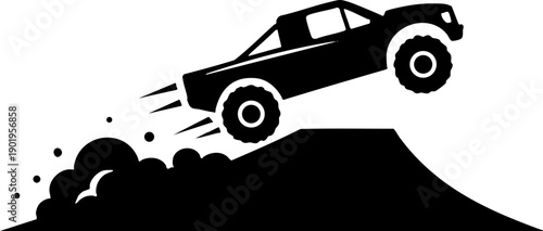 Off Road Truck Jumping Dirt Ramp Vector Icon