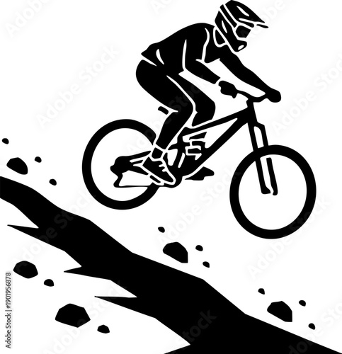 Downhill Mountain Biker Riding Steep Terrain Black Icon