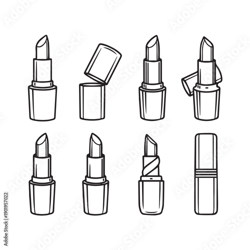 Lipstick Collection Vector Icons Outline Set Beauty Cosmetics