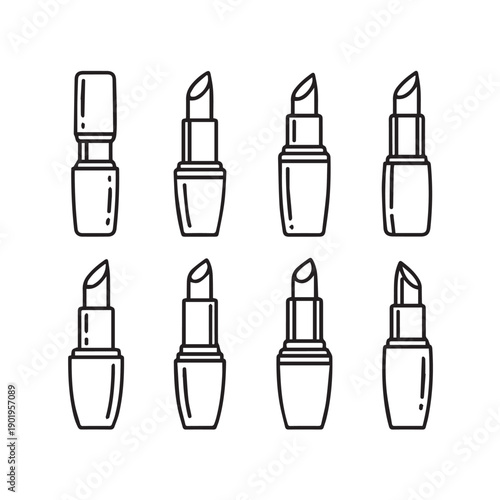 Lipstick Icons Set Vector Line Art Makeup Beauty Cosmetics Outline Collection