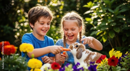 Wallpaper Mural girls and boy with rabbit Torontodigital.ca