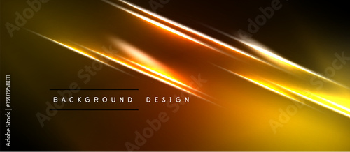 Abstract golden lines over dark background. Modern design element, vibrant energy, sleek presentation. Simple text overlay present.