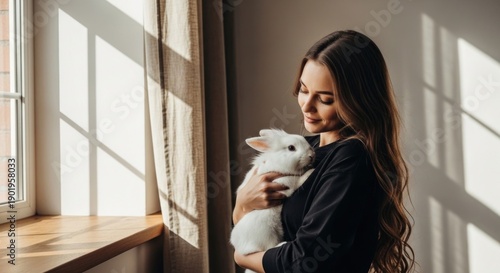 Wallpaper Mural young woman with rabbit Torontodigital.ca