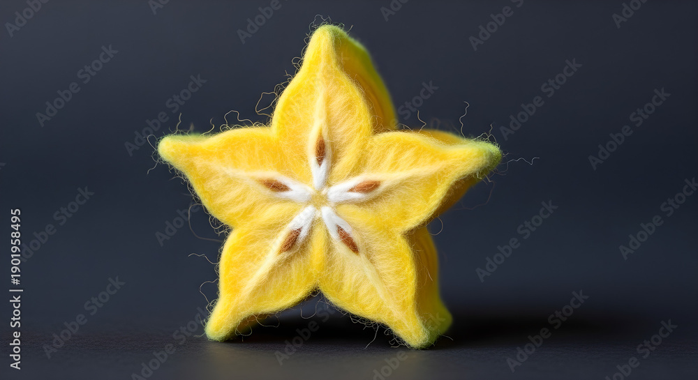 Fototapeta premium Wool Felting Fresh starfruit cut into a star shape on a dark background.