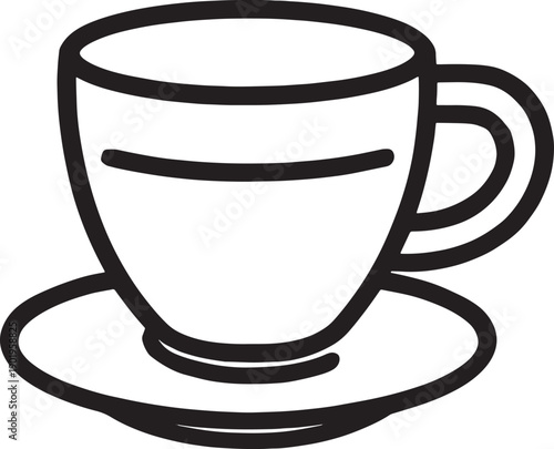Simple coffee cup and saucer icon in line art style
