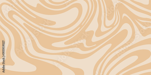 Beige marble acrylic swirl seamless pattern. Coffee latte, caramel, ice cream texture. 1970s trippy psychedelic waves print background. vector illustration