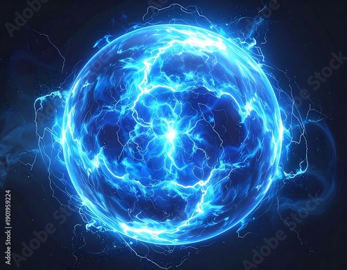 Glowing sphere of electric energy with electric currents