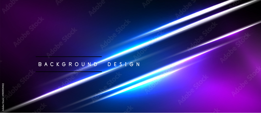Obraz premium Abstract background features vibrant blue, purple gradients. Diagonal light streaks create dynamic visual effect. Minimalist text present.