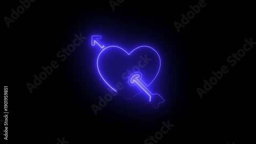 Glowing electric heart shape with vibrant blue neon light on black background for love and technology concept