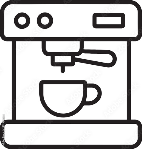 Simple line drawing of a coffee machine with cup