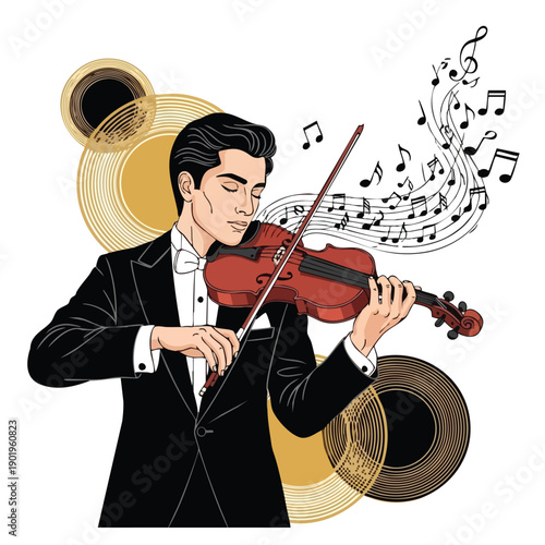 Elegant male violinist performing classical music with passion 1.
