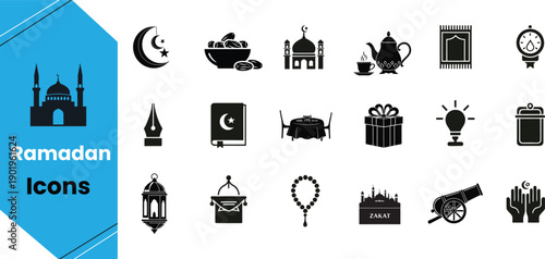 Ramadan icon vector collection mosque crescent moon prayer beads