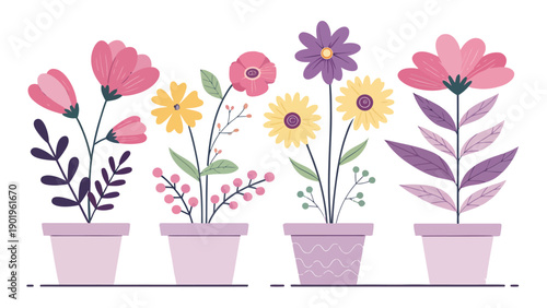 Vibrant flowers in colorful pots for home decor inspiration