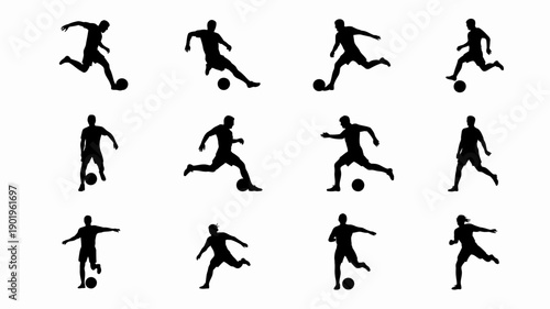 Dynamic Soccer Silhouettes: A collection of dynamic silhouettes of players, each capturing the power and finesse of the sport with every kick, creating a visually striking display of motion and skill.