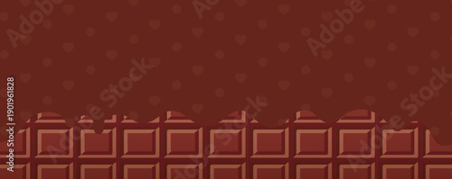 バレンタインデーの溶けるチョコレートと板チョコの茶色フレーム、シンプルな背景のコピースペース付きバレンタイン素材