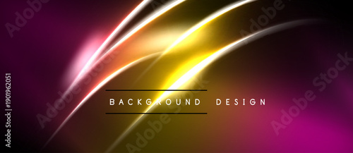 Abstract background features vibrant curves, gradients. Gold, pink, brown hues create dynamic visual effect. Text reads background design.